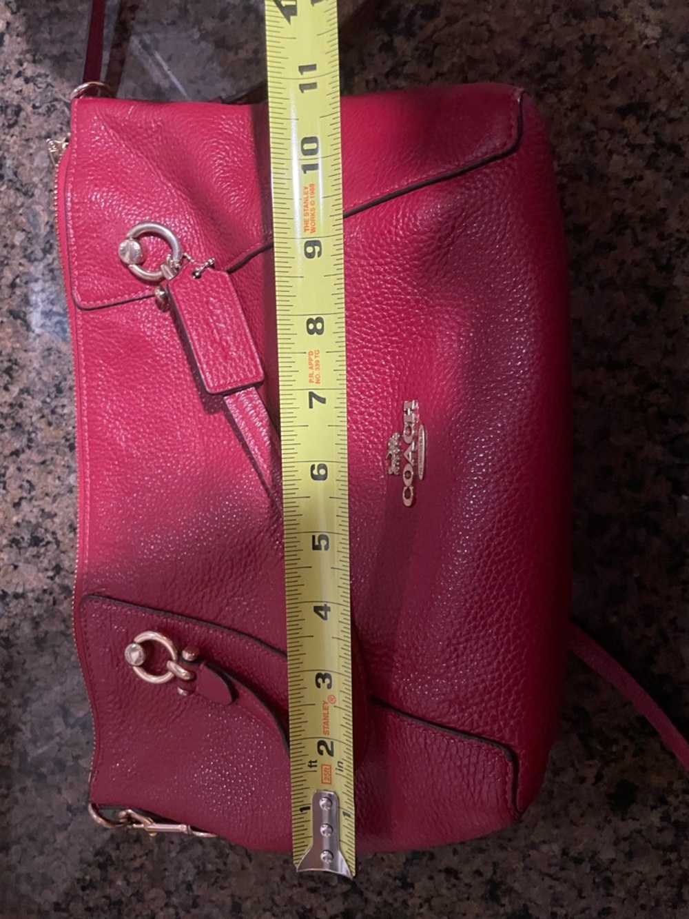 Coach Kacey Red Pebbled Leather Satchel with Gold Hardware - Picture 9 of 10